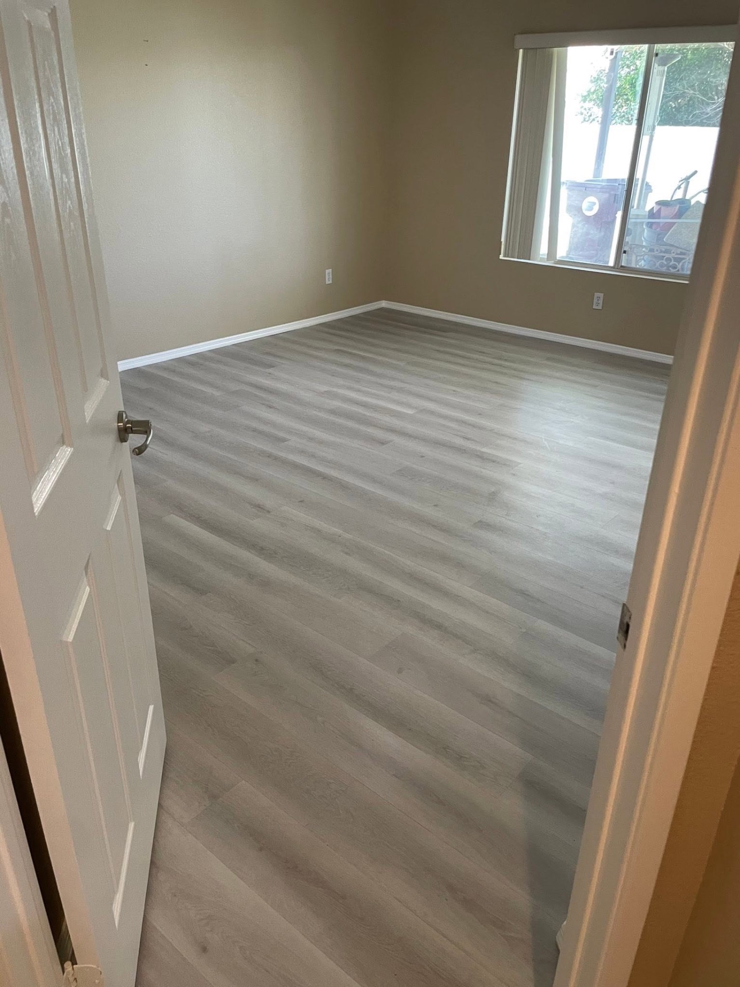 Fresh vinyl flooring installed.